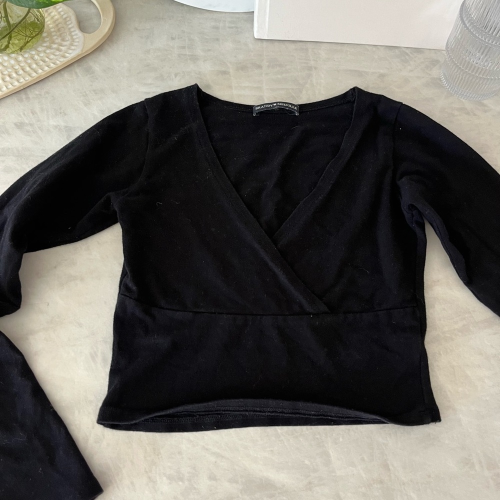 Brandy Melville Black Long Sleeve Wrap Top